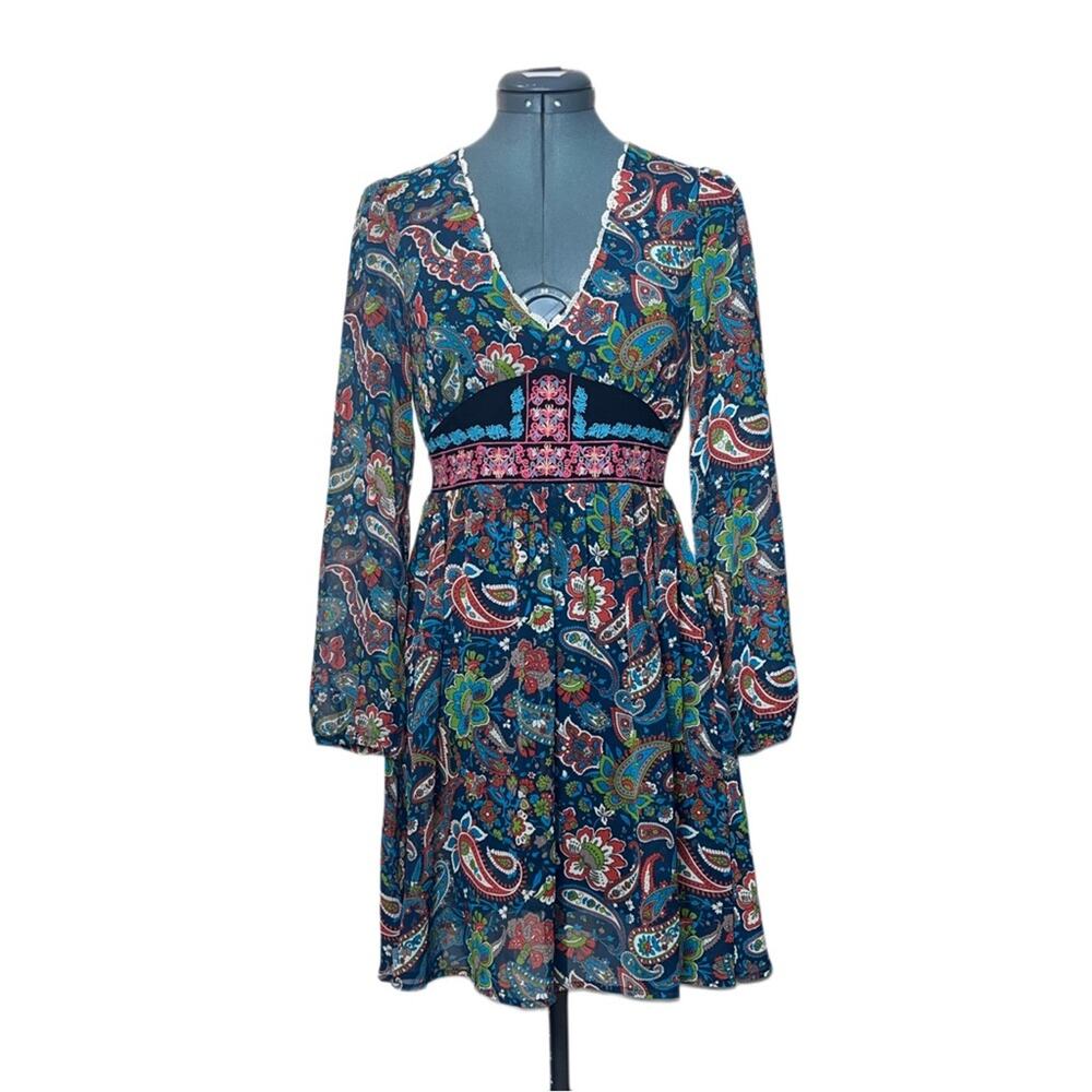 Flying Tomato Boho Mini Empire Waist Paisley Dress Size XS multi color